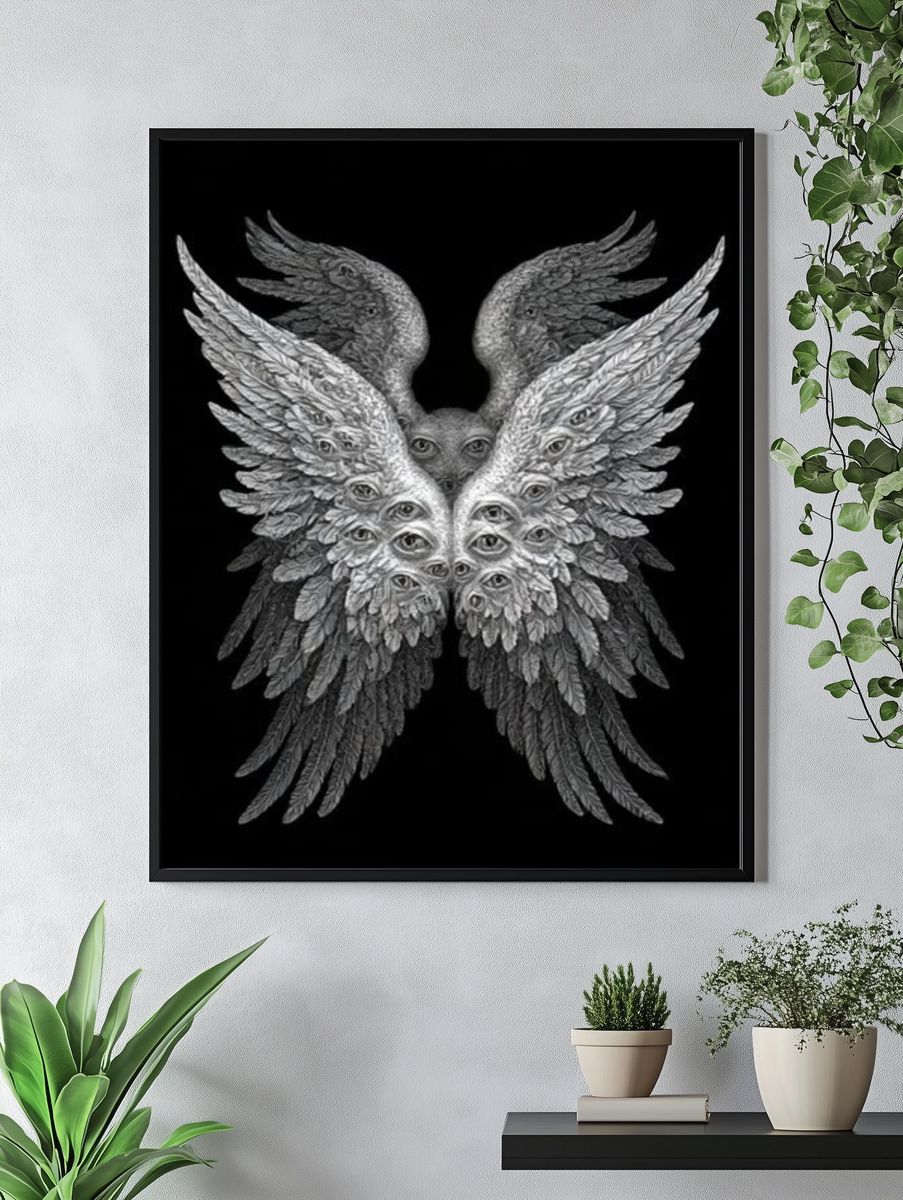 Surreal Winged Eyes Illustration Poster. — room view 4