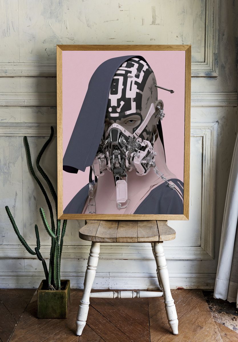 Cybernetic Portrait — Digital Art Print. room preview