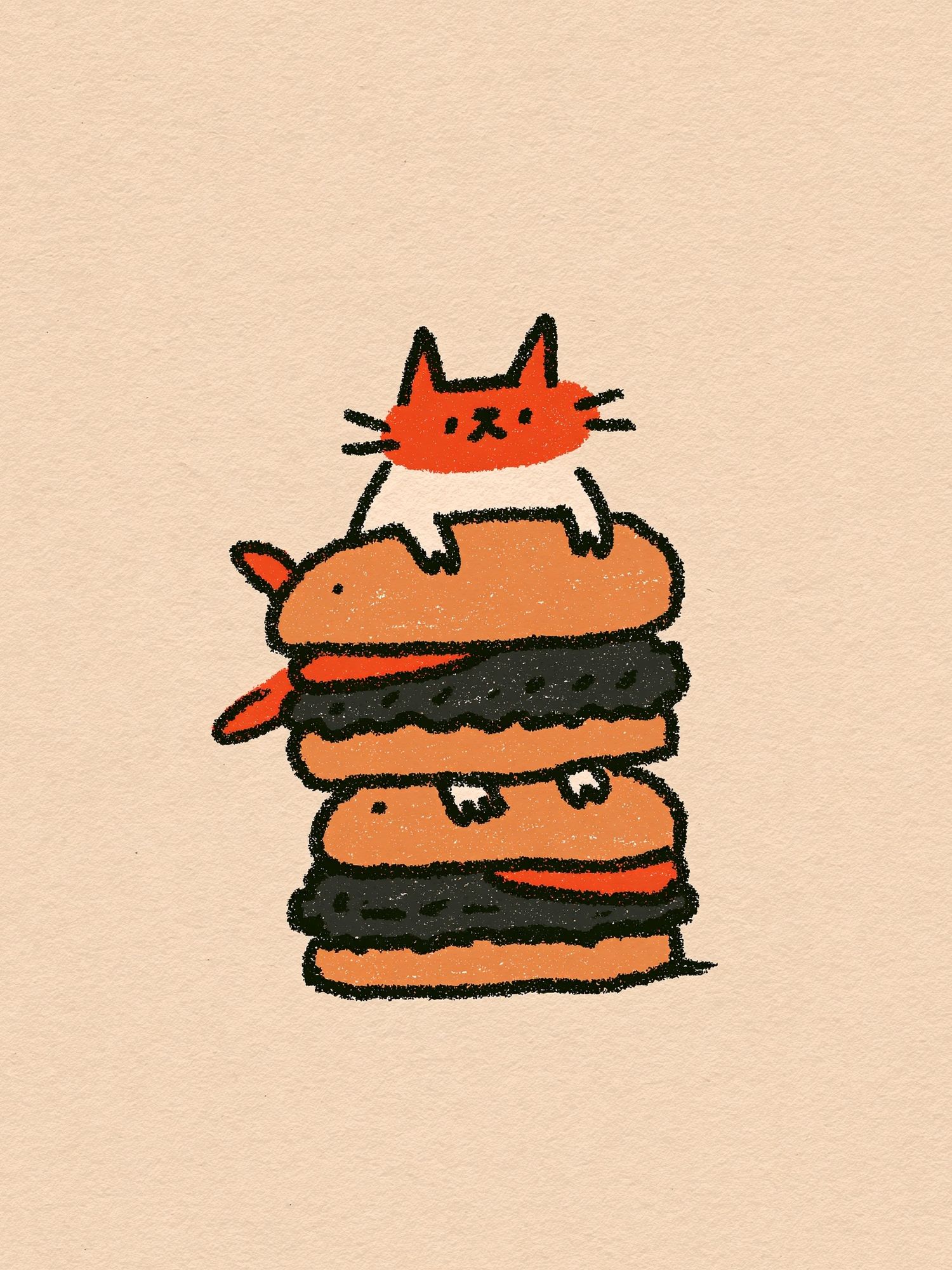 Cat Burger Stack Illustration Poster. poster detail