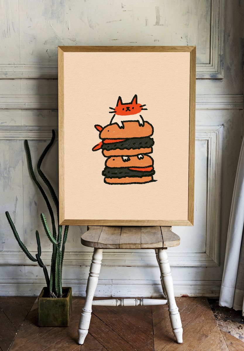 Cat Burger Stack Illustration Poster. room preview