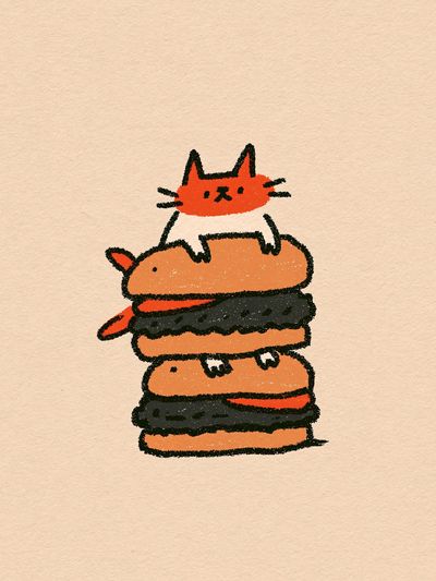 Cat Burger Stack Illustration Poster. poster print