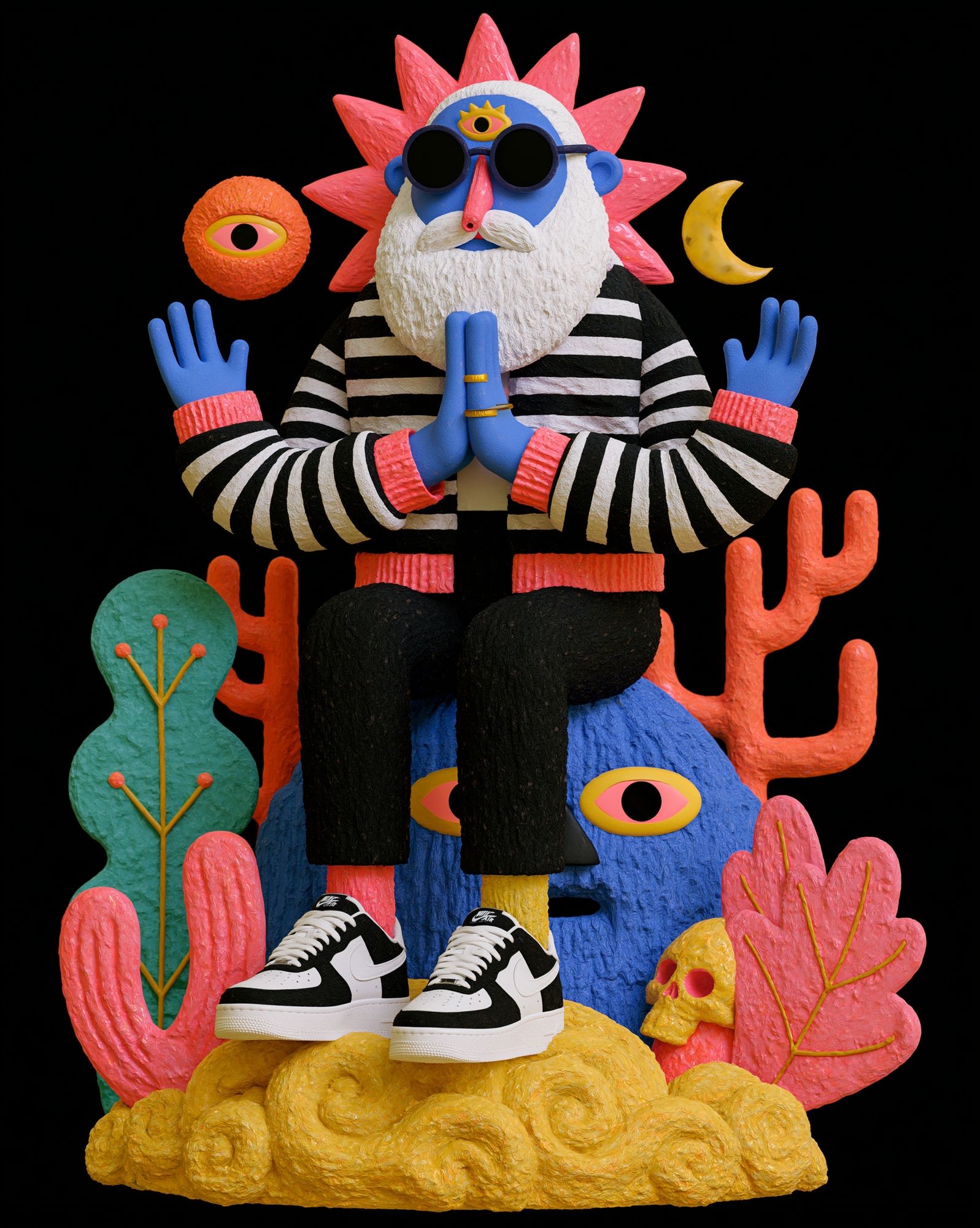 Surreal Meditative Figure Print. poster — illustration art