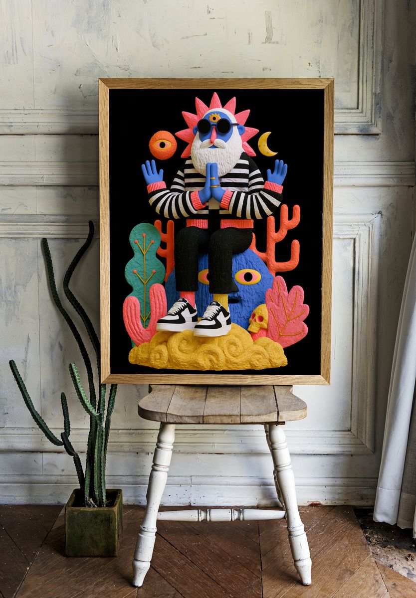 Surreal Meditative Figure Print. room preview