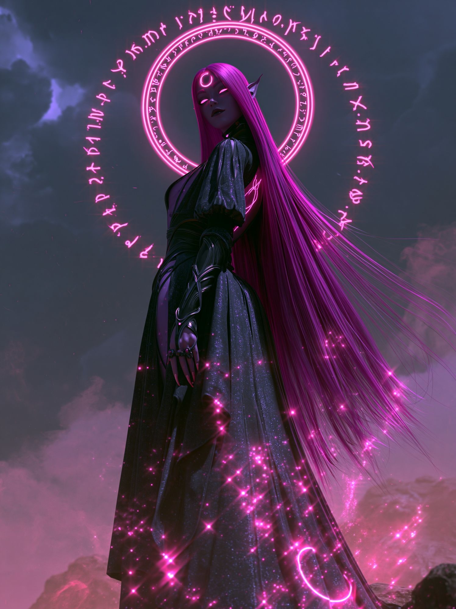 Neon Sorceress Fantasy Print. poster — illustration art