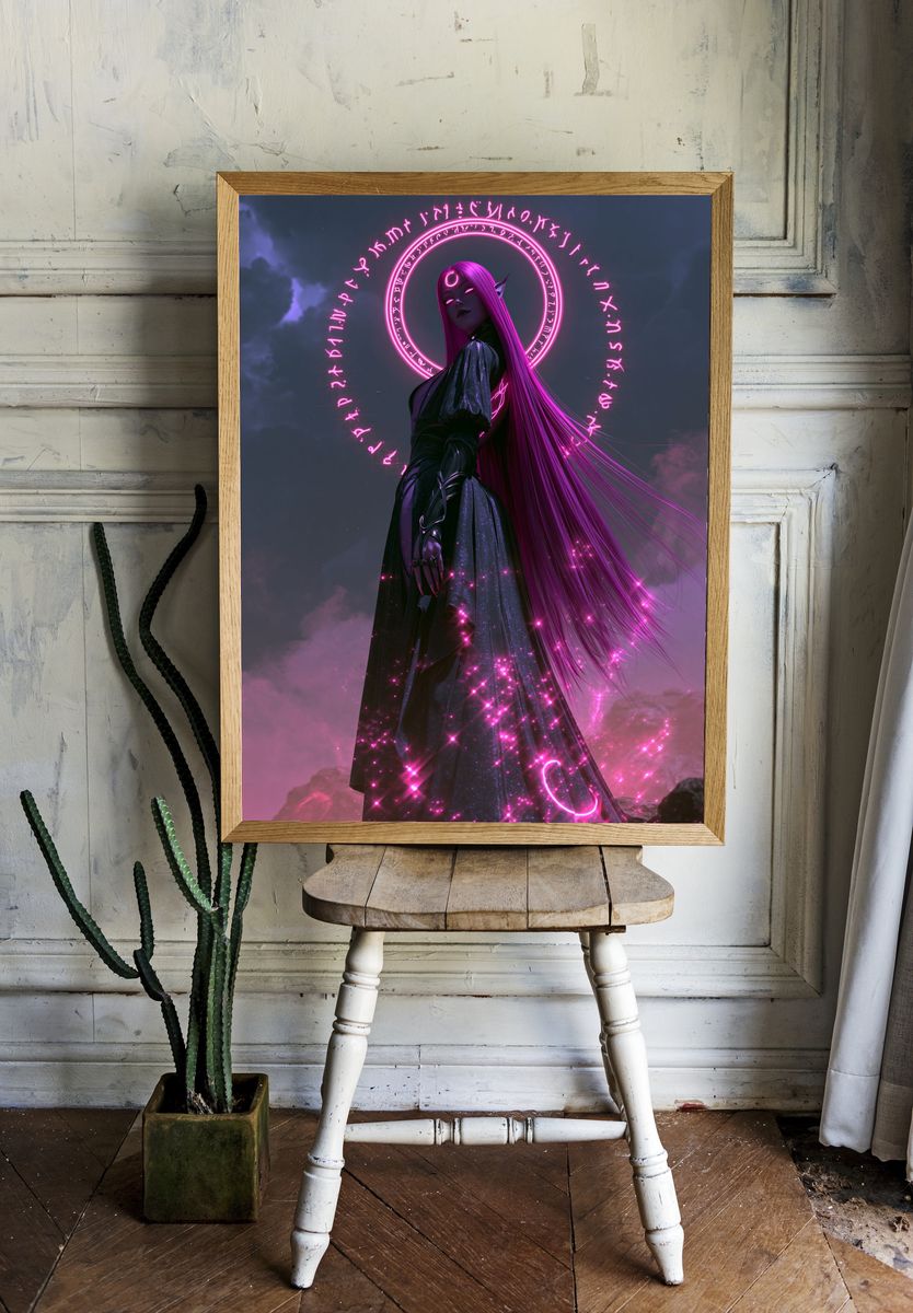 Neon Sorceress Fantasy Print. — room view 1