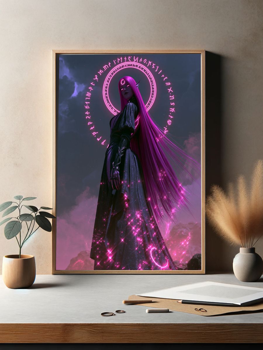 Neon Sorceress Fantasy Print. — room view 2
