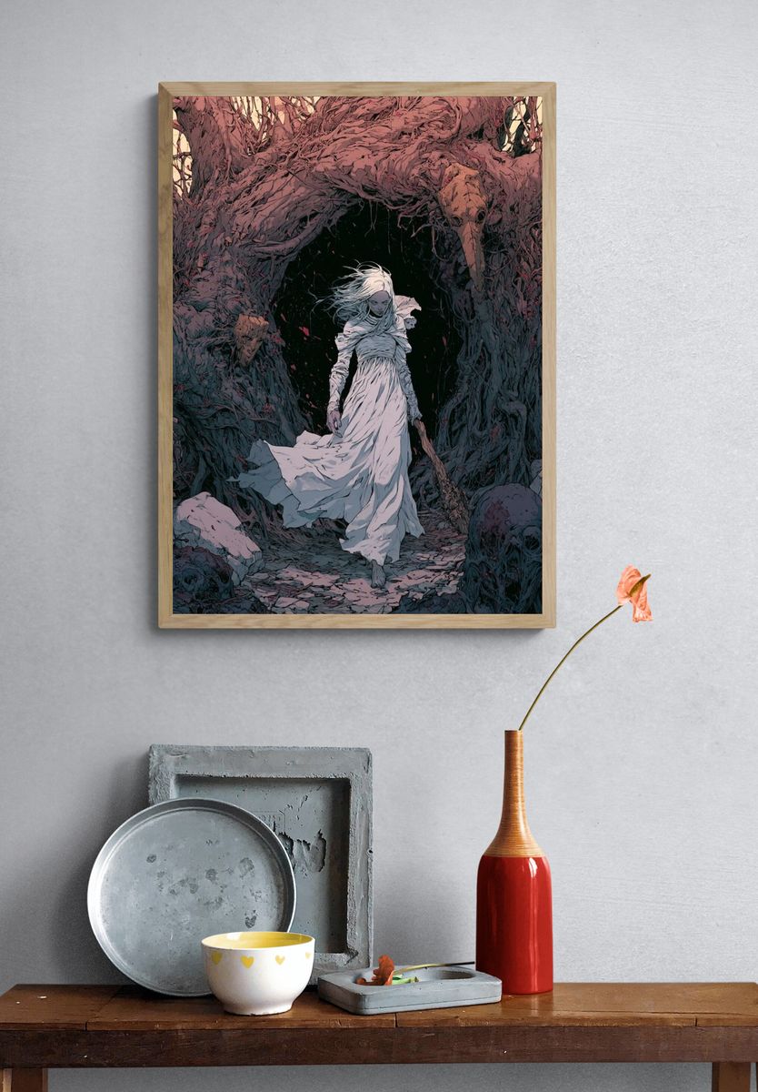 Ghostly Forest Woman Illustration Poster. — room view 3