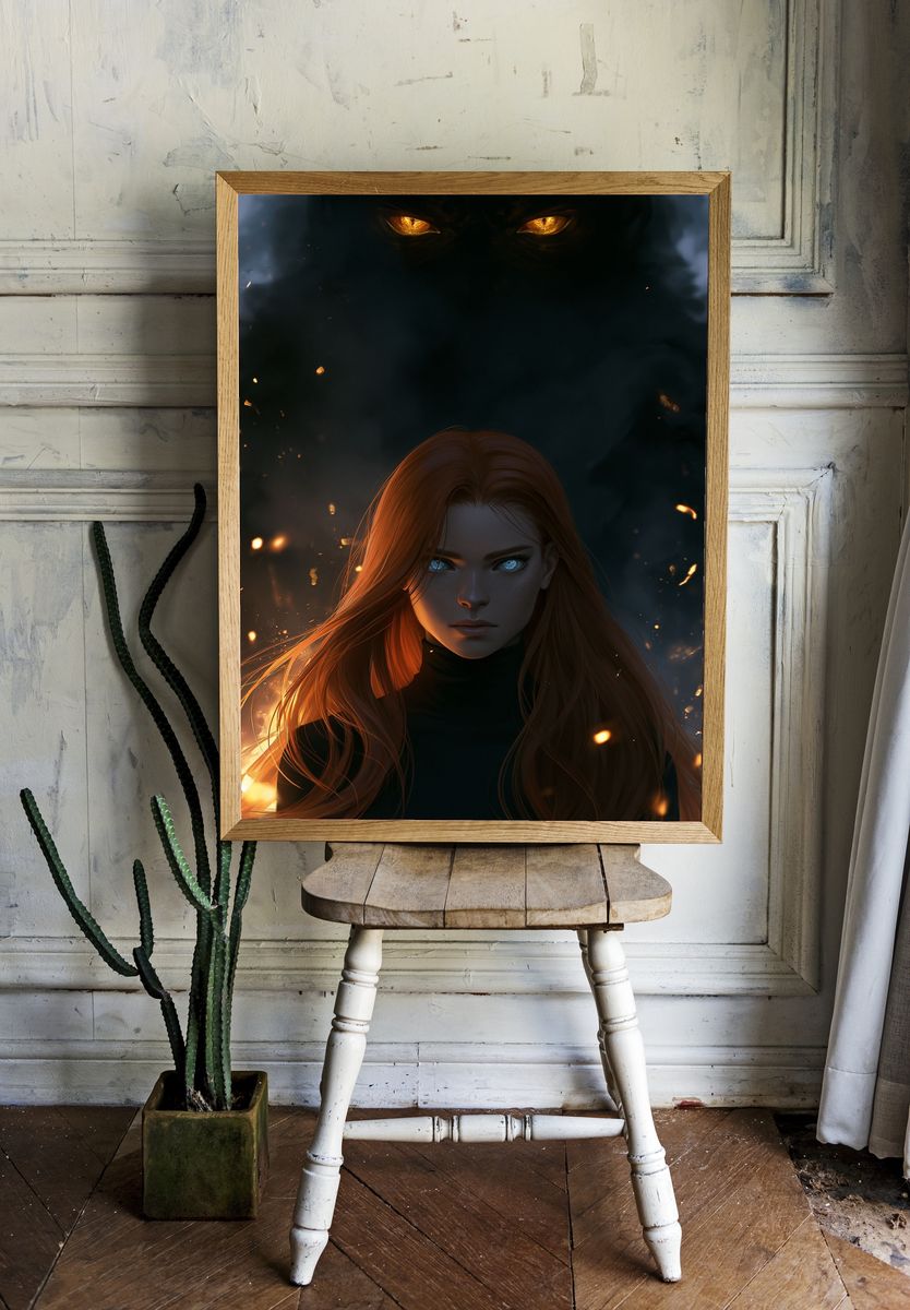 Fire-Eyed Sorceress Digital Art Poster. room preview