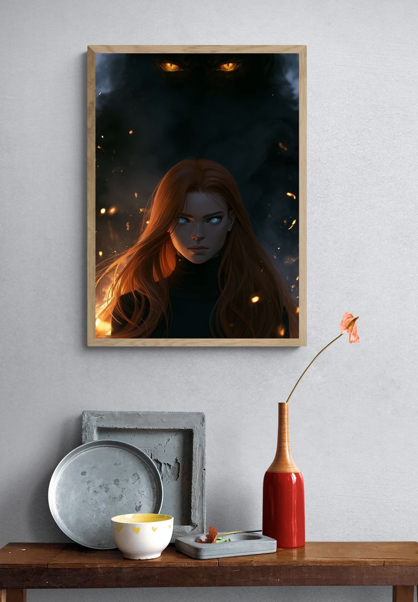 Fire-Eyed Sorceress Digital Art Poster. — room view 3