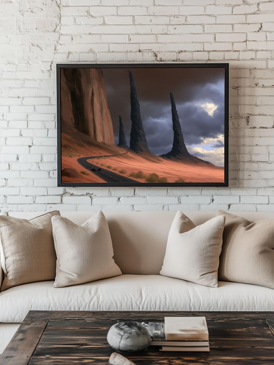 Desert Monoliths Digital Art Poster. — room view 1