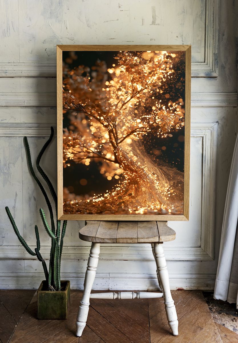 Golden Spark Tree Print. — room view 1