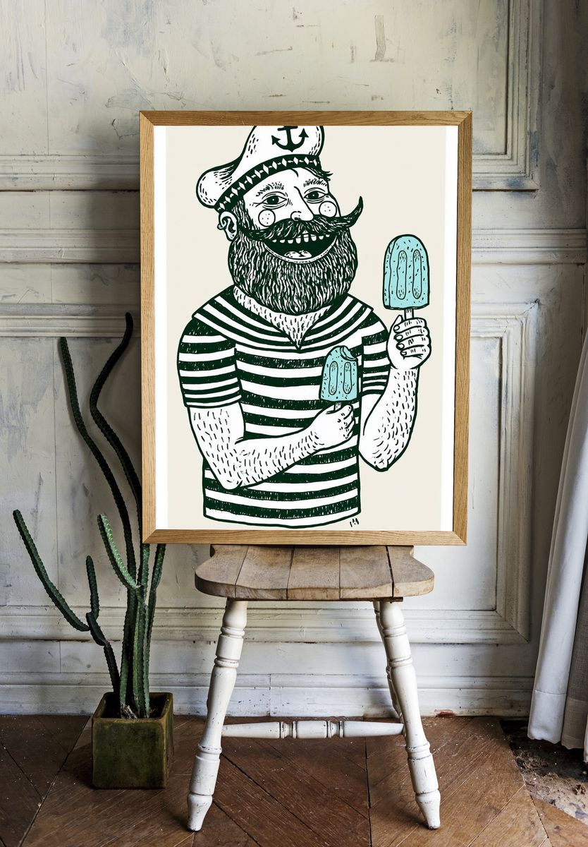Sailor with Popsicle Illustration Poster. room preview