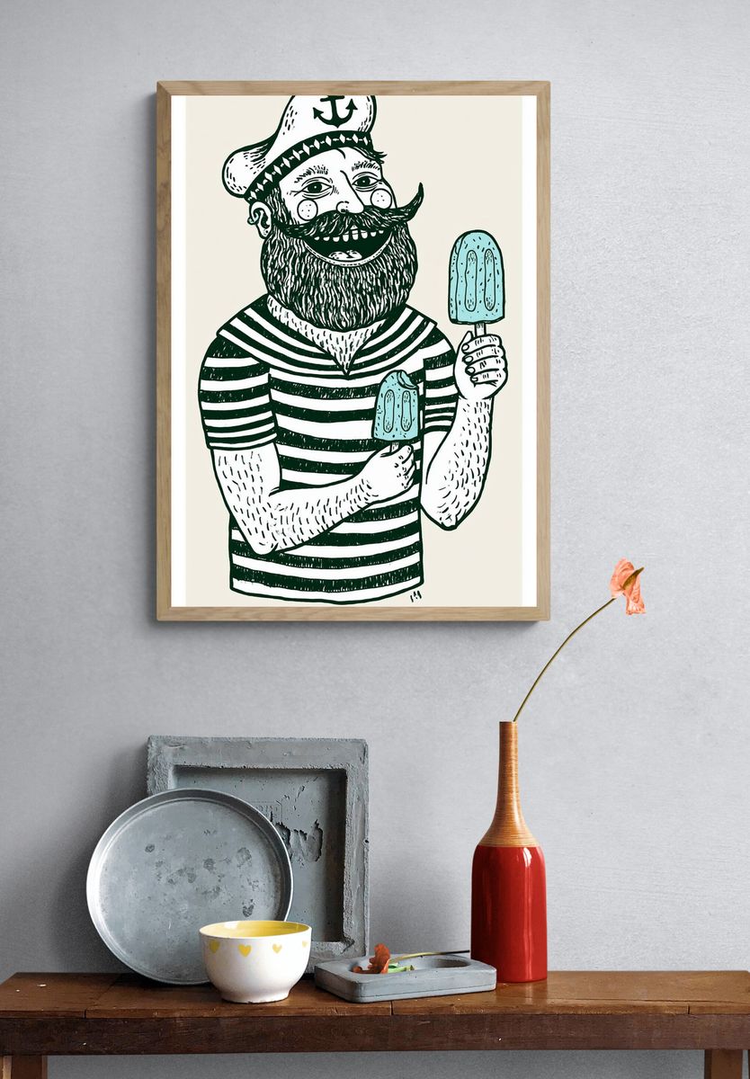 Sailor with Popsicle Illustration Poster. — room view 3