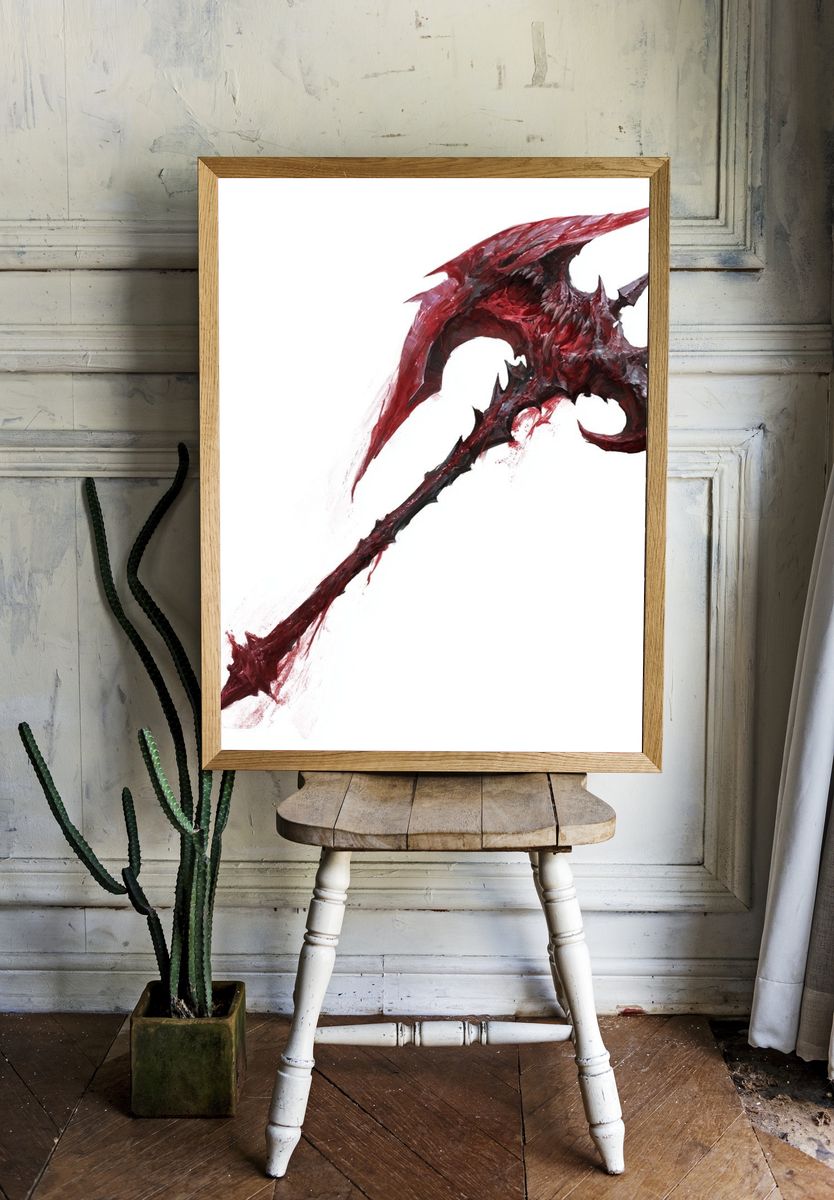 Crimson Dragon Axe Illustration Poster. — room view 1