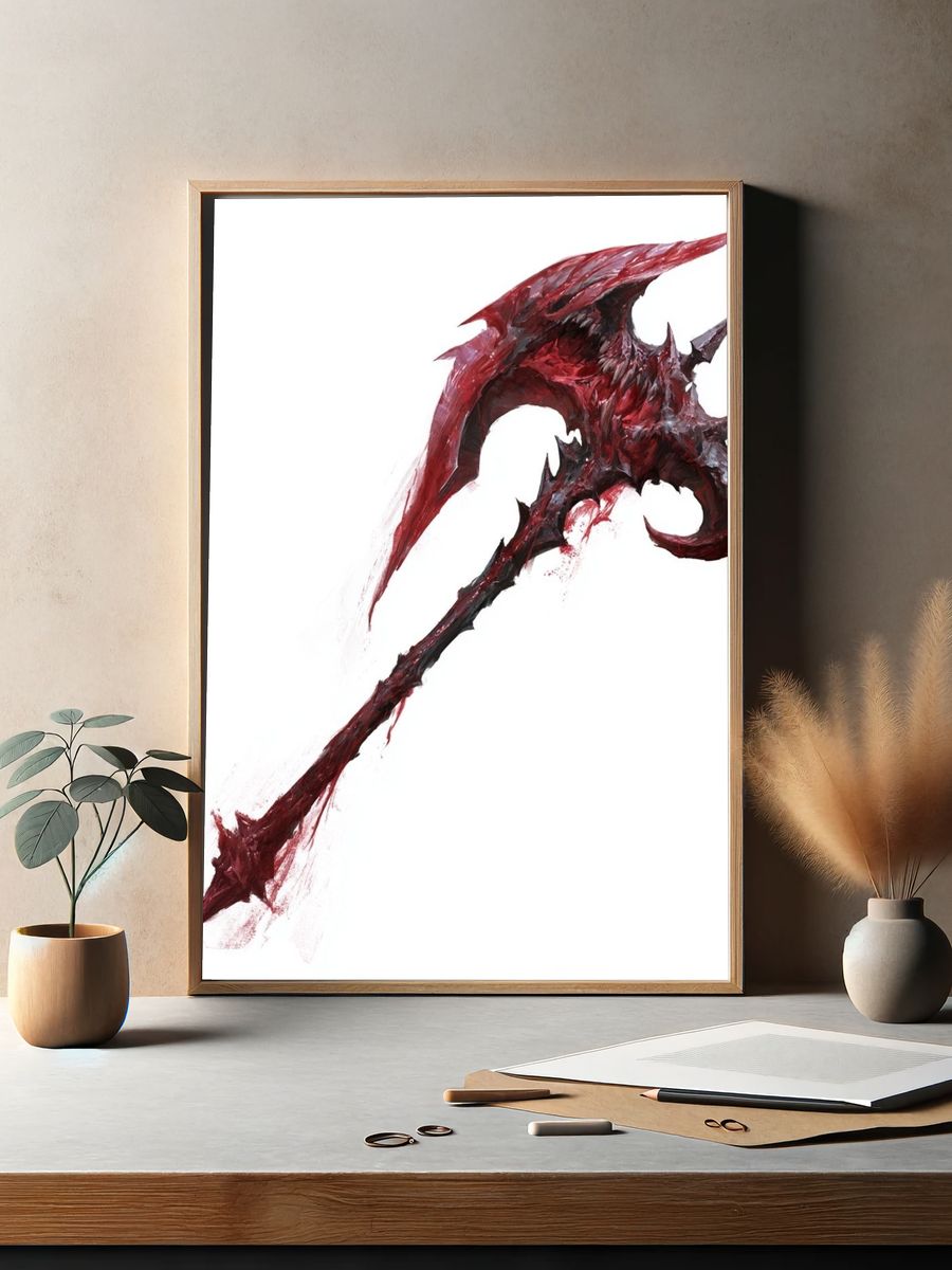 Crimson Dragon Axe Illustration Poster. — room view 2
