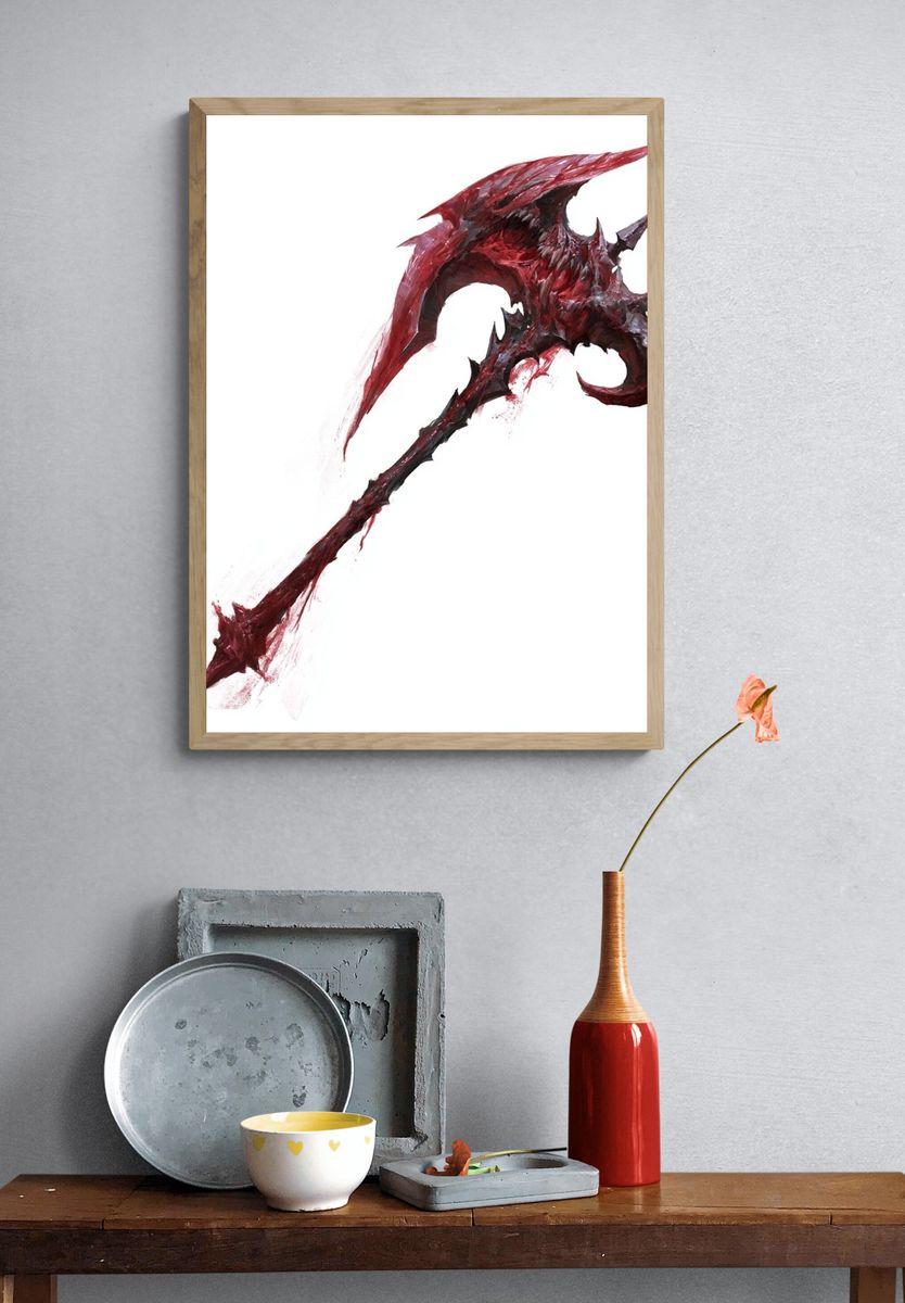 Crimson Dragon Axe Illustration Poster. — room view 3