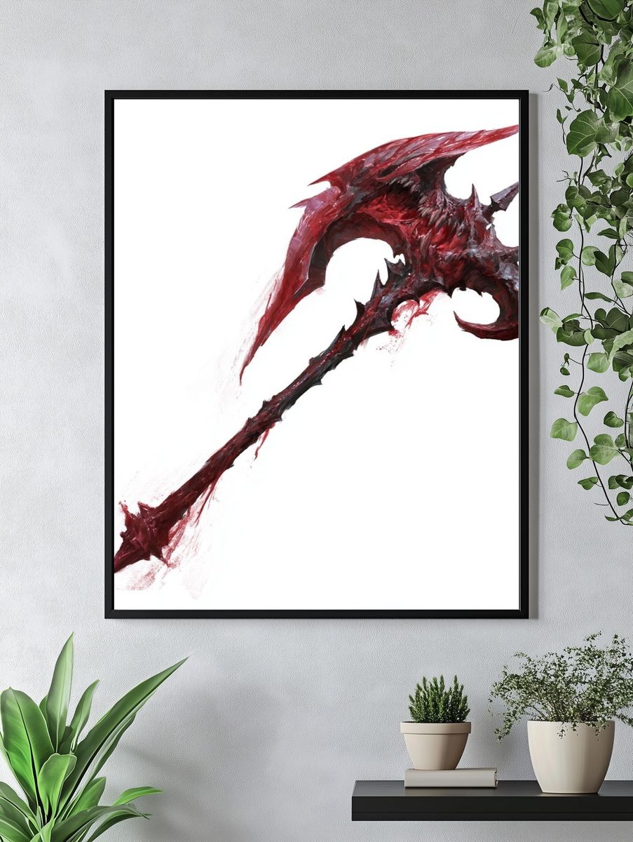 Crimson Dragon Axe Illustration Poster. — room view 4