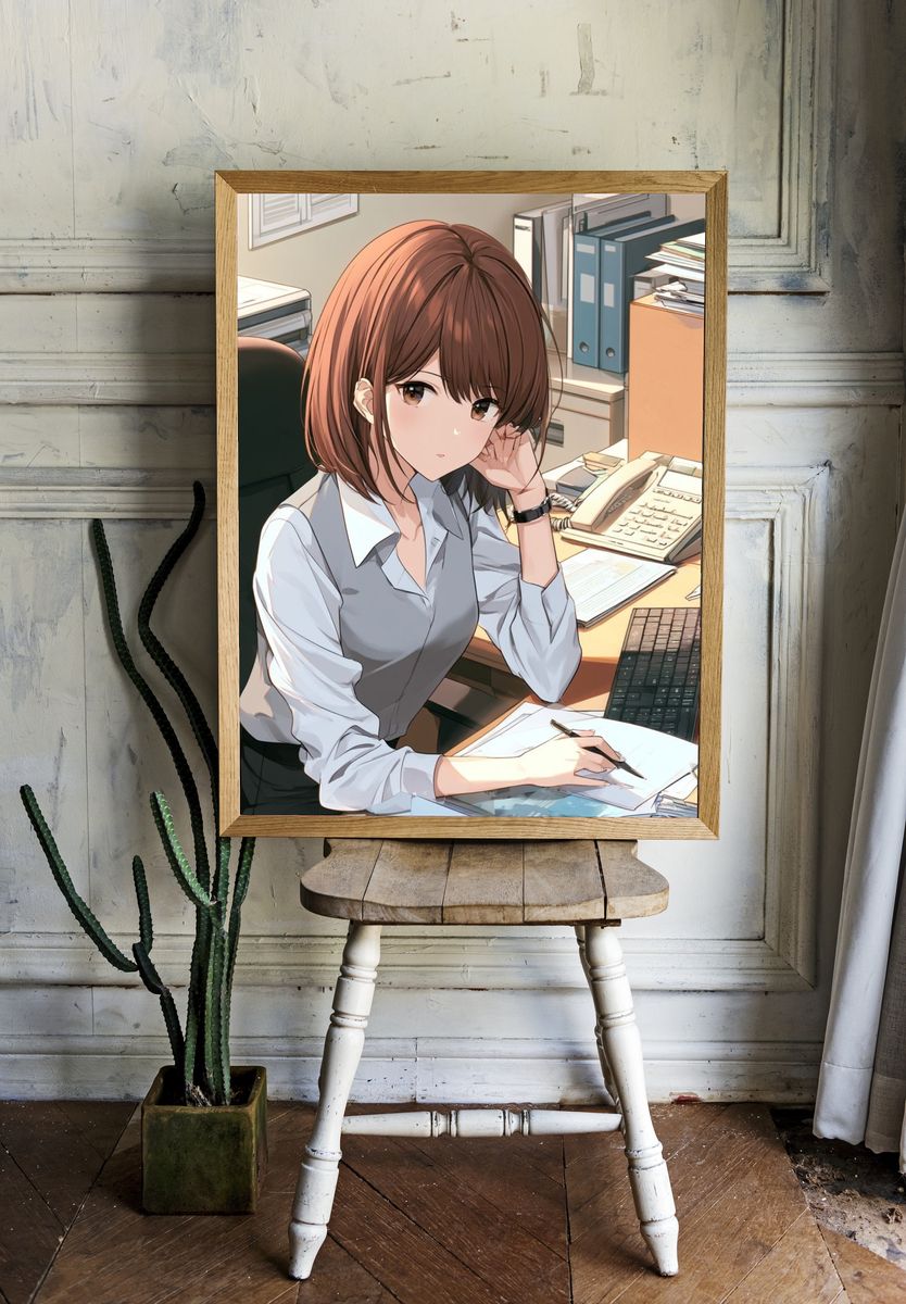 Office Girl Anime Illustration Poster. — room view 1