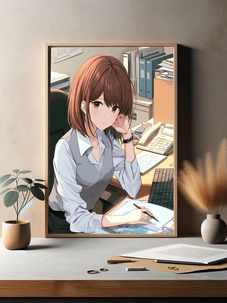 Office Girl Anime Illustration Poster. — room view 2