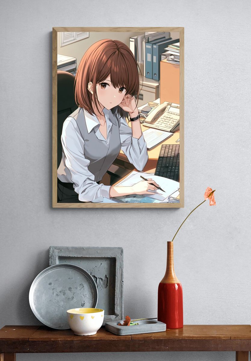 Office Girl Anime Illustration Poster. — room view 3