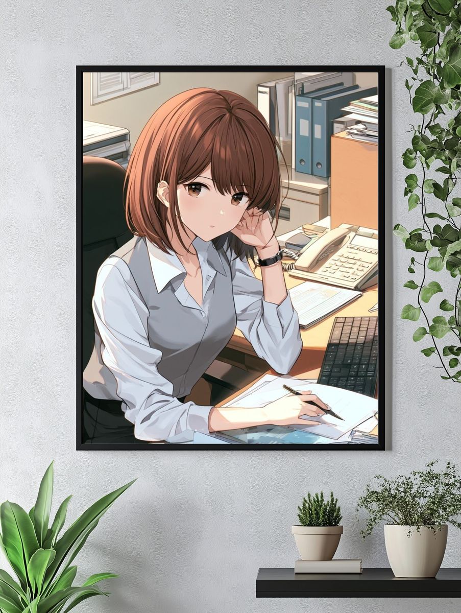 Office Girl Anime Illustration Poster. — room view 4