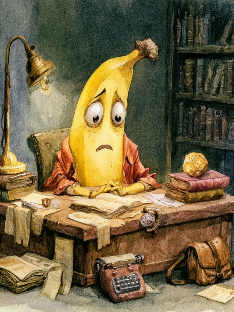 Melancholy Banana Desk Illustration Poster. poster — illustration art