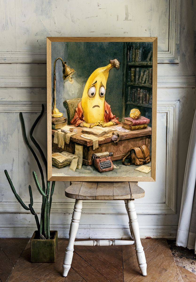 Melancholy Banana Desk Illustration Poster. room preview