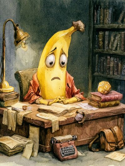 Melancholy Banana Desk Illustration Poster. poster print