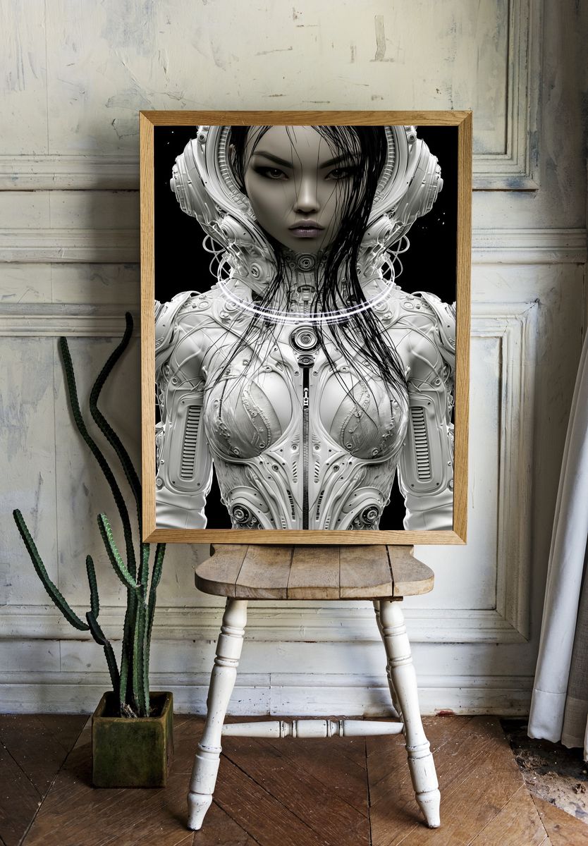 Cybernetic Woman Portrait Print. — room view 1