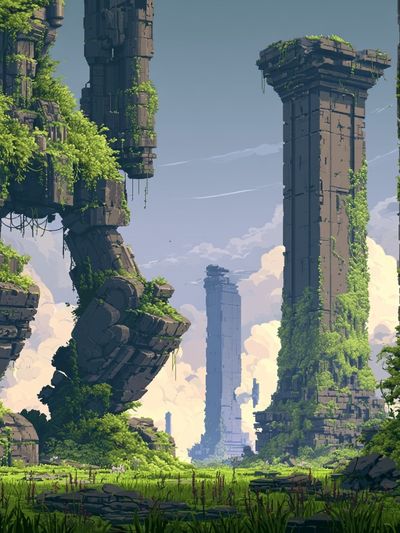 Ancient Ruins Fantasy Landscape Poster. poster