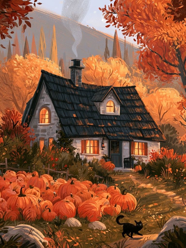 Autumn Cottage Illustration Poster. poster — illustration art
