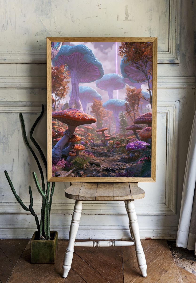 Fantasy Mushroom Forest Print. — room view 1