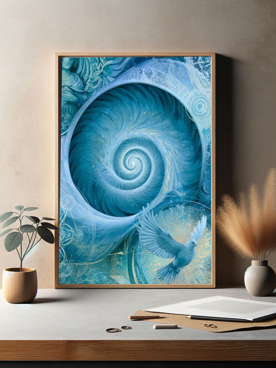 Celestial Blue Spiral Illustration Poster. — room view 2