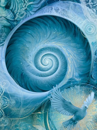 Celestial Blue Spiral Illustration Poster. poster