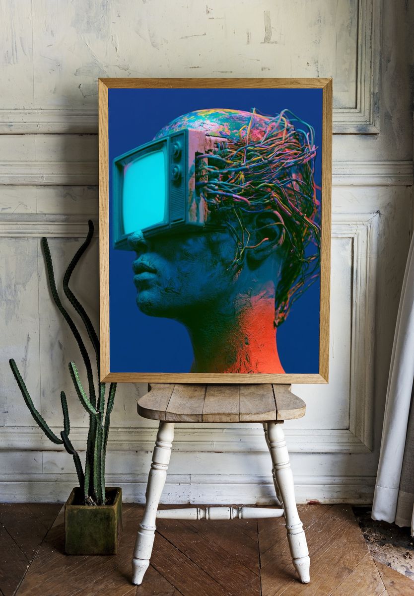 Cybernetic Head Sculpture Poster. room preview