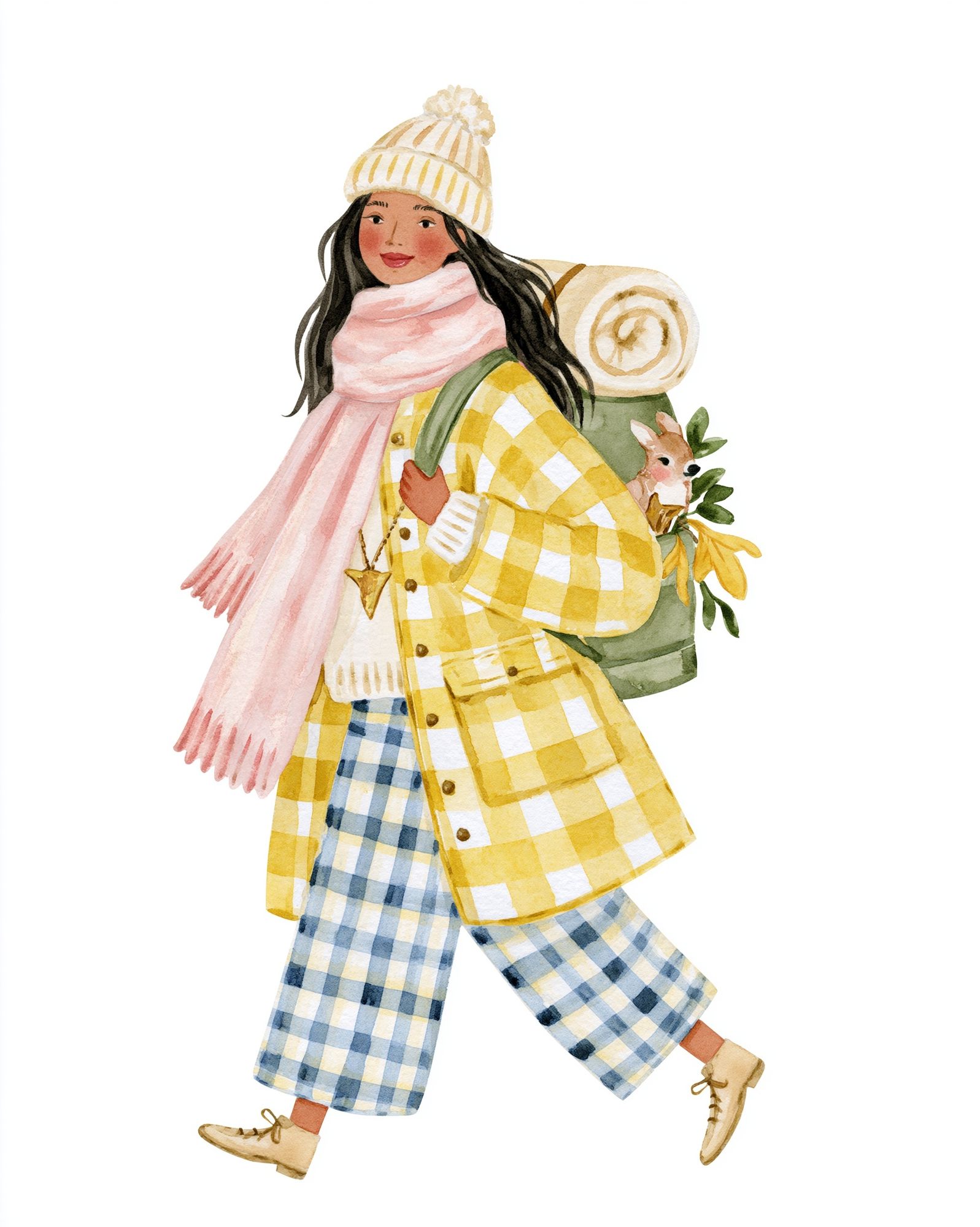 Winter Traveler Watercolor Print. poster — illustration art