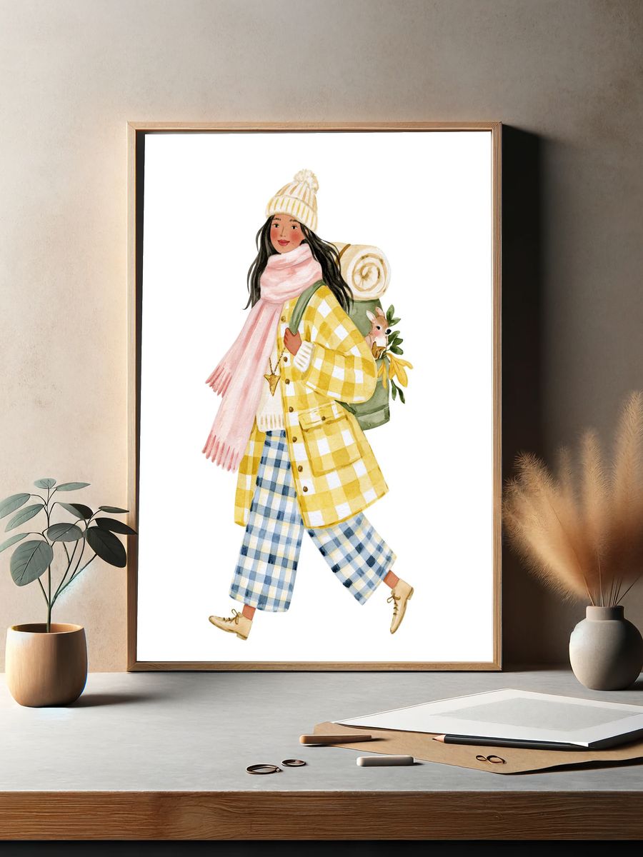Winter Traveler Watercolor Print. — room view 2