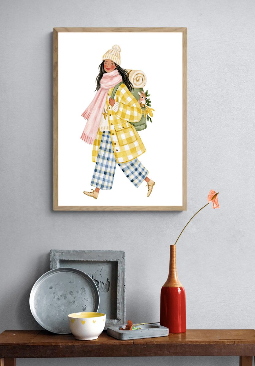 Winter Traveler Watercolor Print. — room view 3
