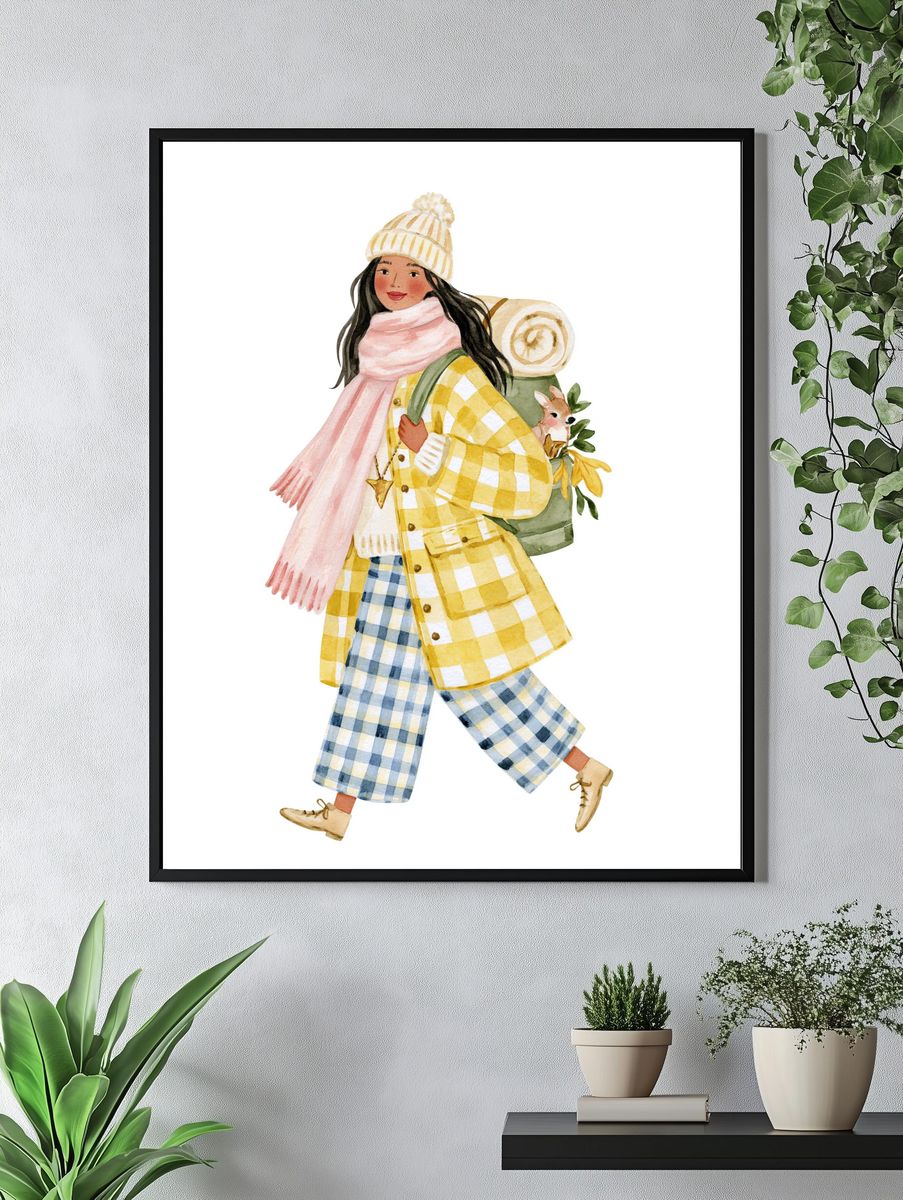 Winter Traveler Watercolor Print. — room view 4