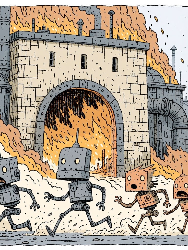 Robot Factory Escape Illustration Poster. poster — illustration art