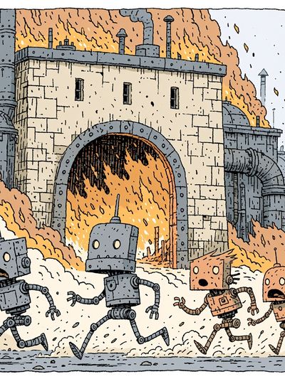 Robot Factory Escape Illustration Poster. poster