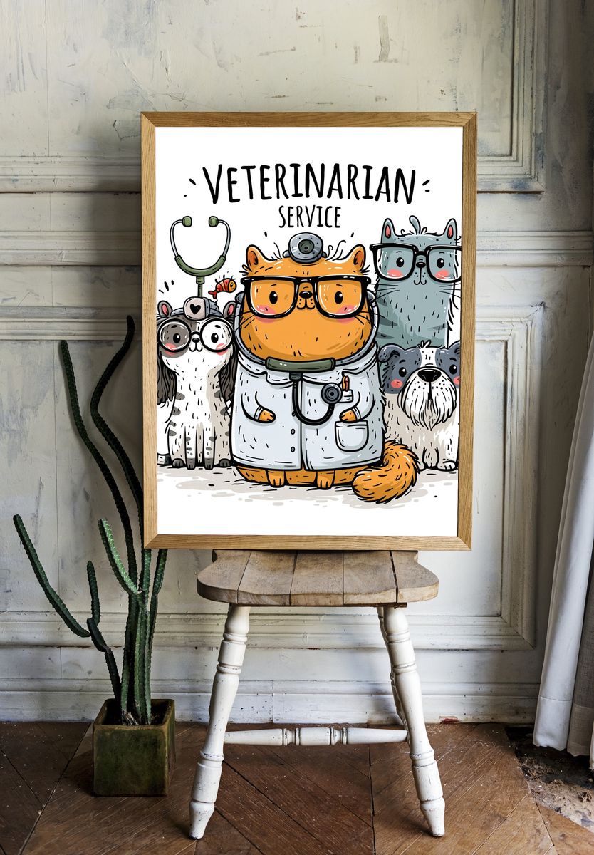Veterinarian Service Cartoon Poster. — room view 1
