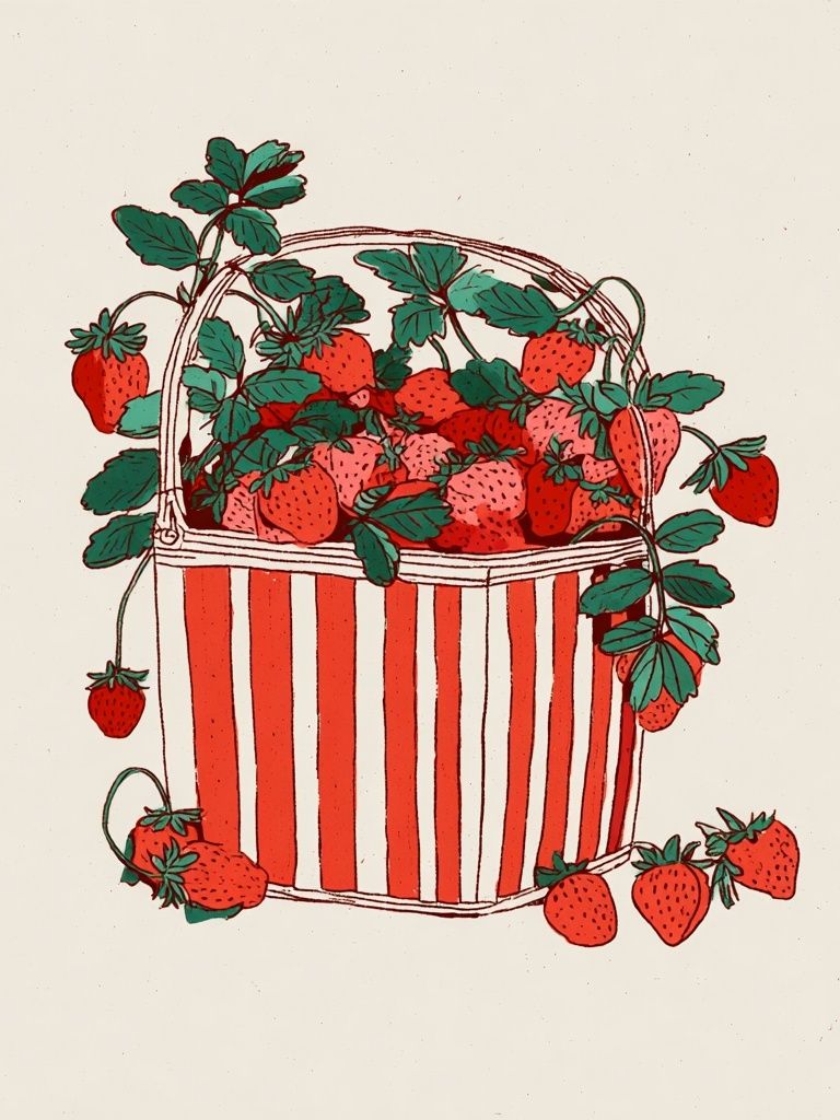 Strawberry Basket Illustration Poster. poster — illustration art