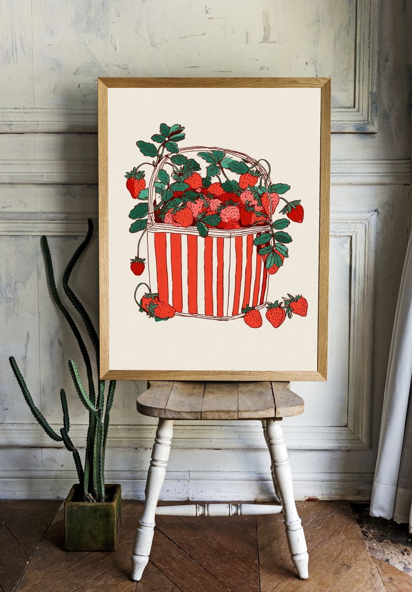 Strawberry Basket Illustration Poster. — room view 1
