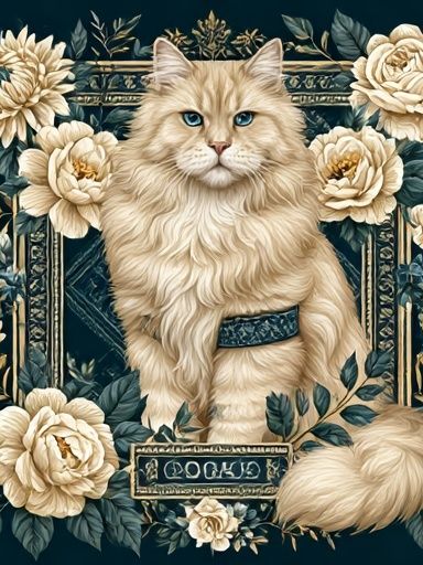 Floral Cat Portrait Illustration Poster. poster detail