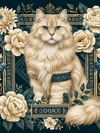 Floral Cat Portrait Illustration Poster. poster