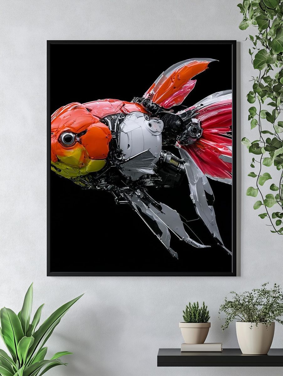 Mechanical Goldfish Illustration Poster. — room view 4