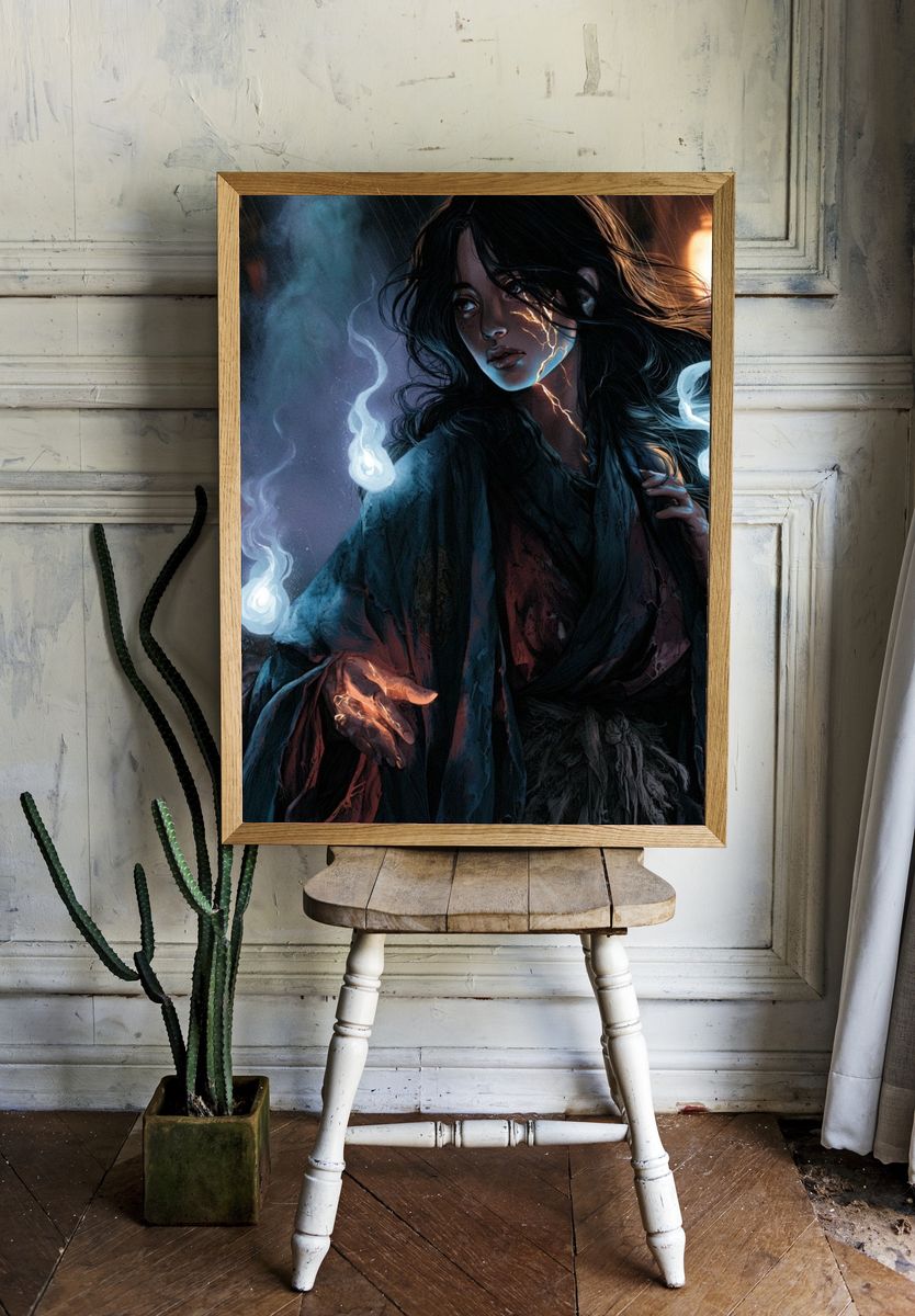 Mystic Woman with Spirit Flames Print. room preview
