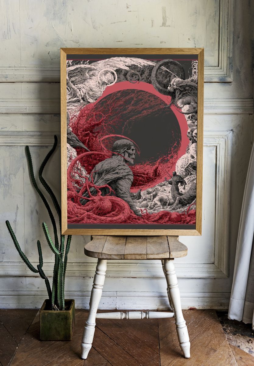 Surreal Skull Circle Illustration Poster. room preview