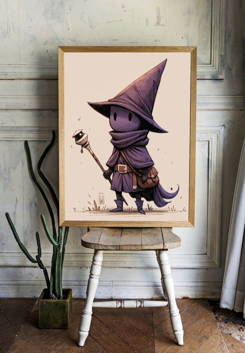Purple Hooded Mage Illustration Poster. — room view 1